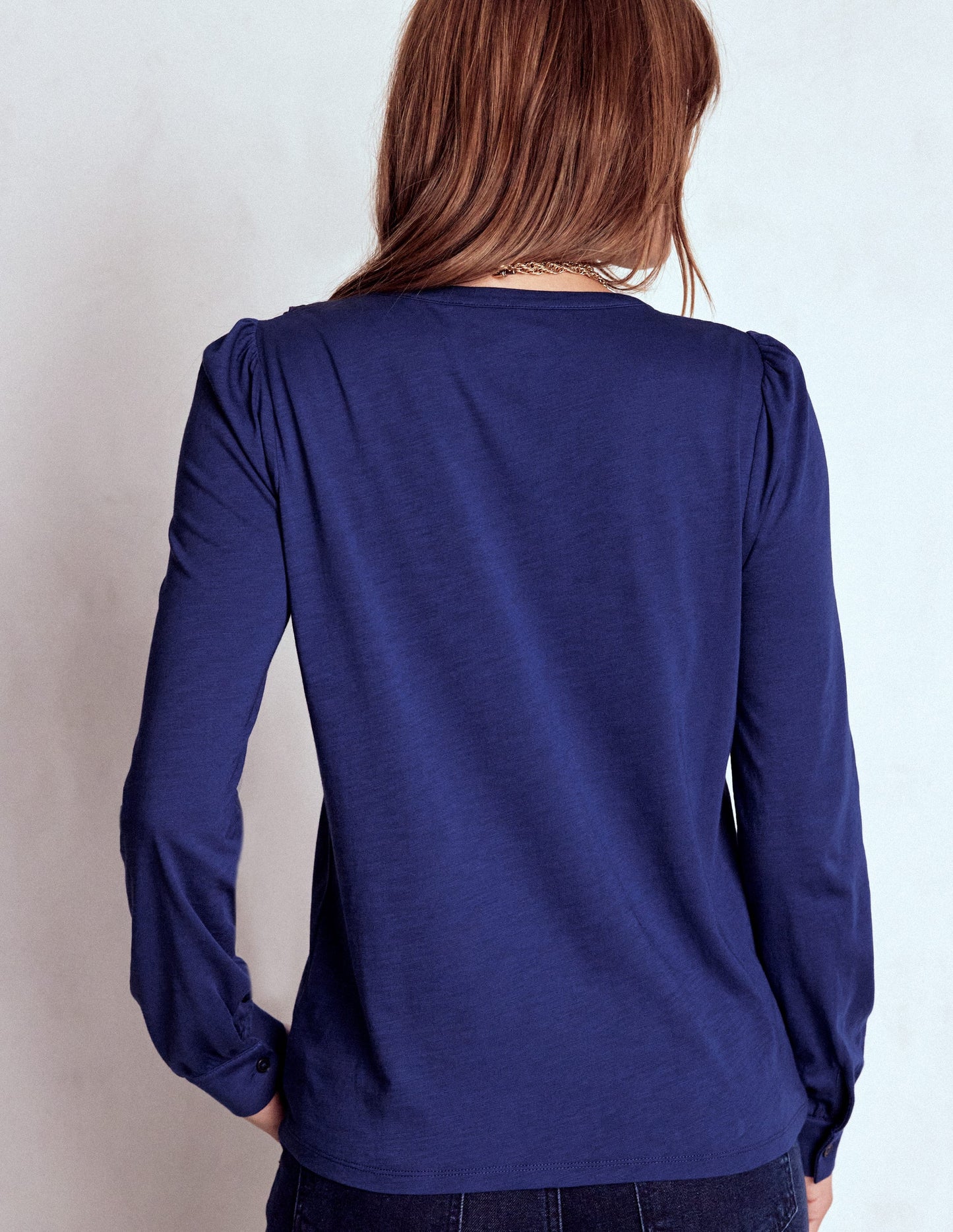 Broderie Ruffle Jersey Shirt-Starboard Blue