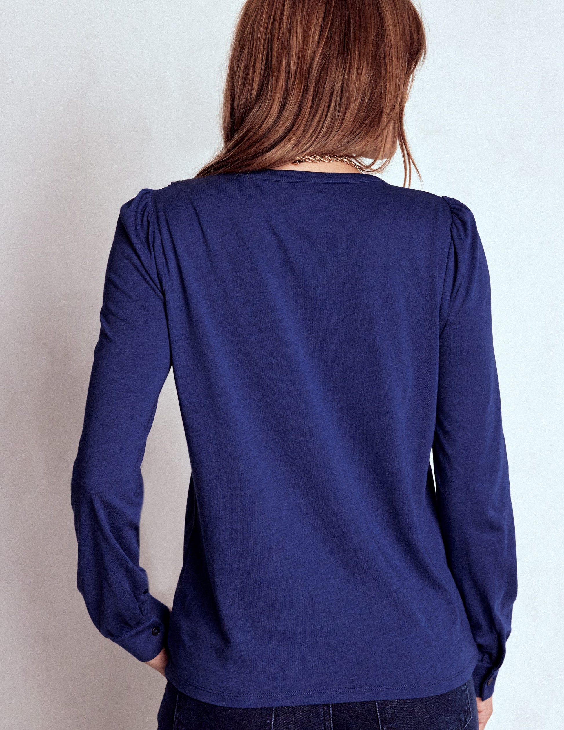 Broderie Ruffle Jersey Shirt-Starboard Blue-3