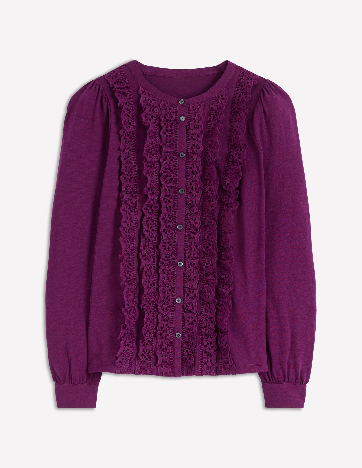 Broderie Ruffle Jersey Shirt-Plum Jam