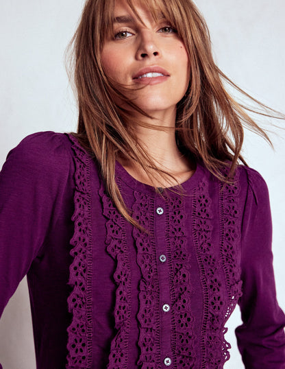 Broderie Ruffle Jersey Shirt-Plum Jam-1