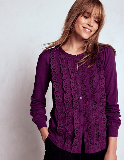 Broderie Ruffle Jersey Shirt-Plum Jam-4