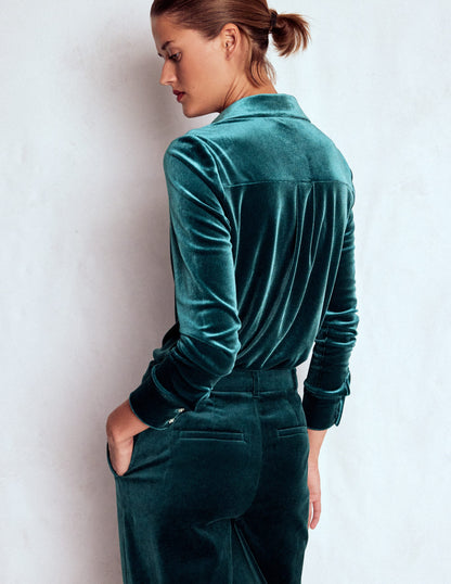 Jewel Button Velvet Shirt-Midnight Teal-3
