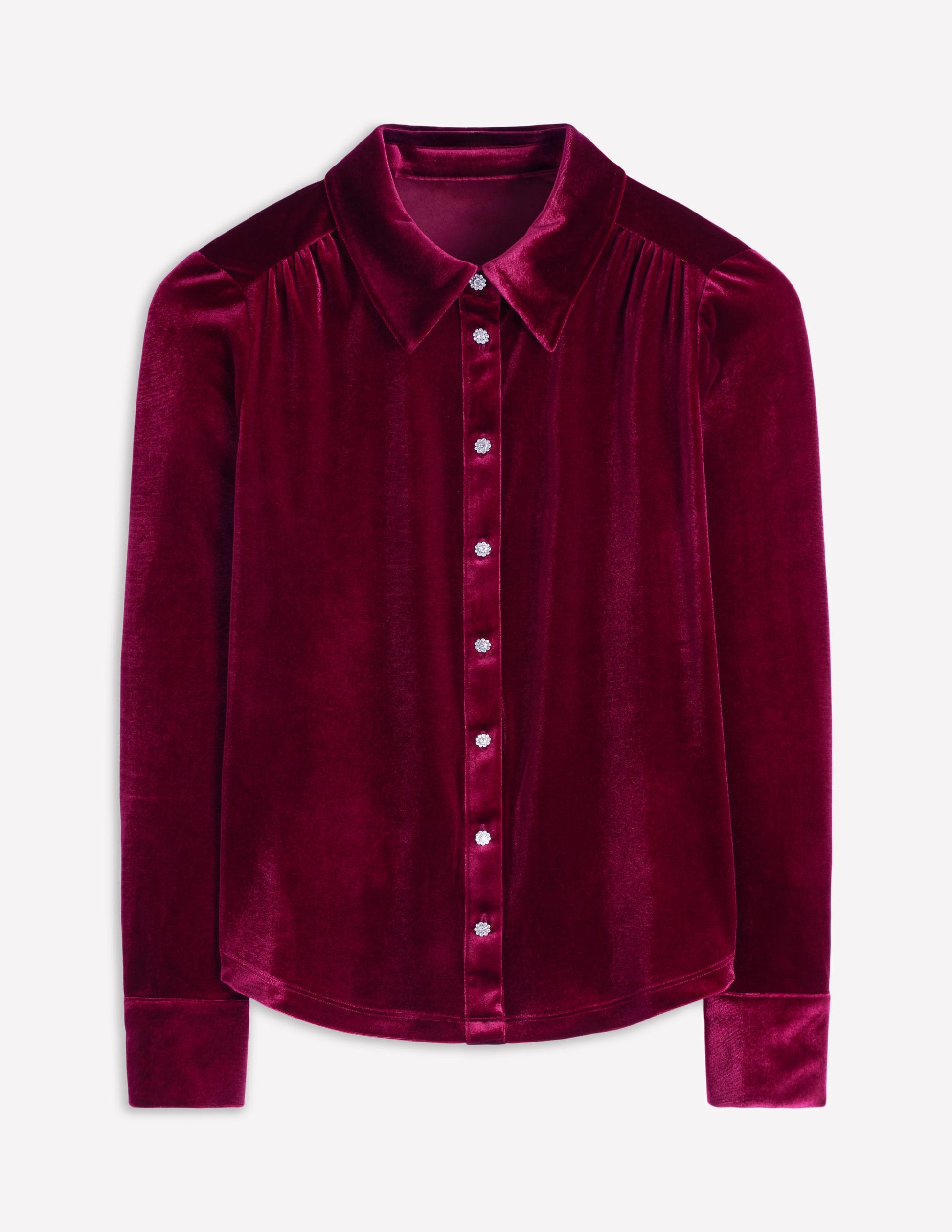 Jewel Button Velvet Shirt-Ruby Red-5