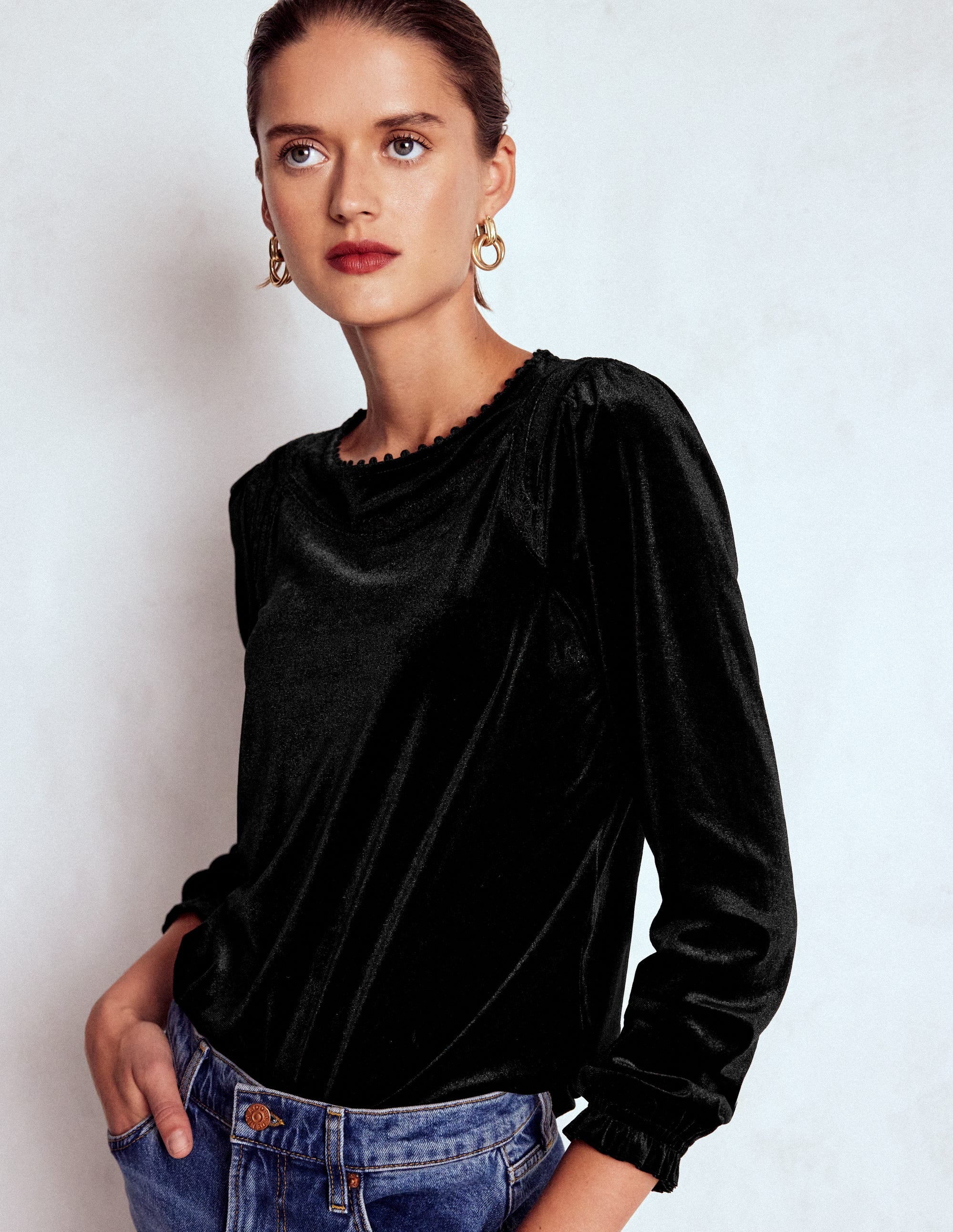 Mila Velvet Top-Black | Boden USA
