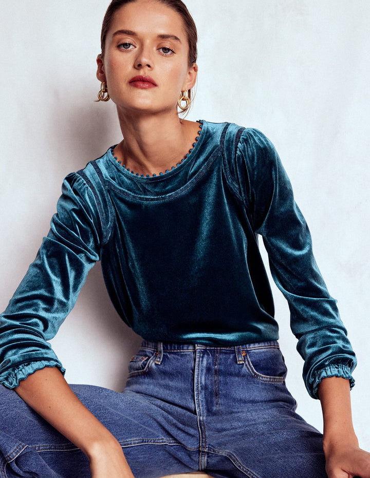 Mila Velvet Top-Midnight Ocean