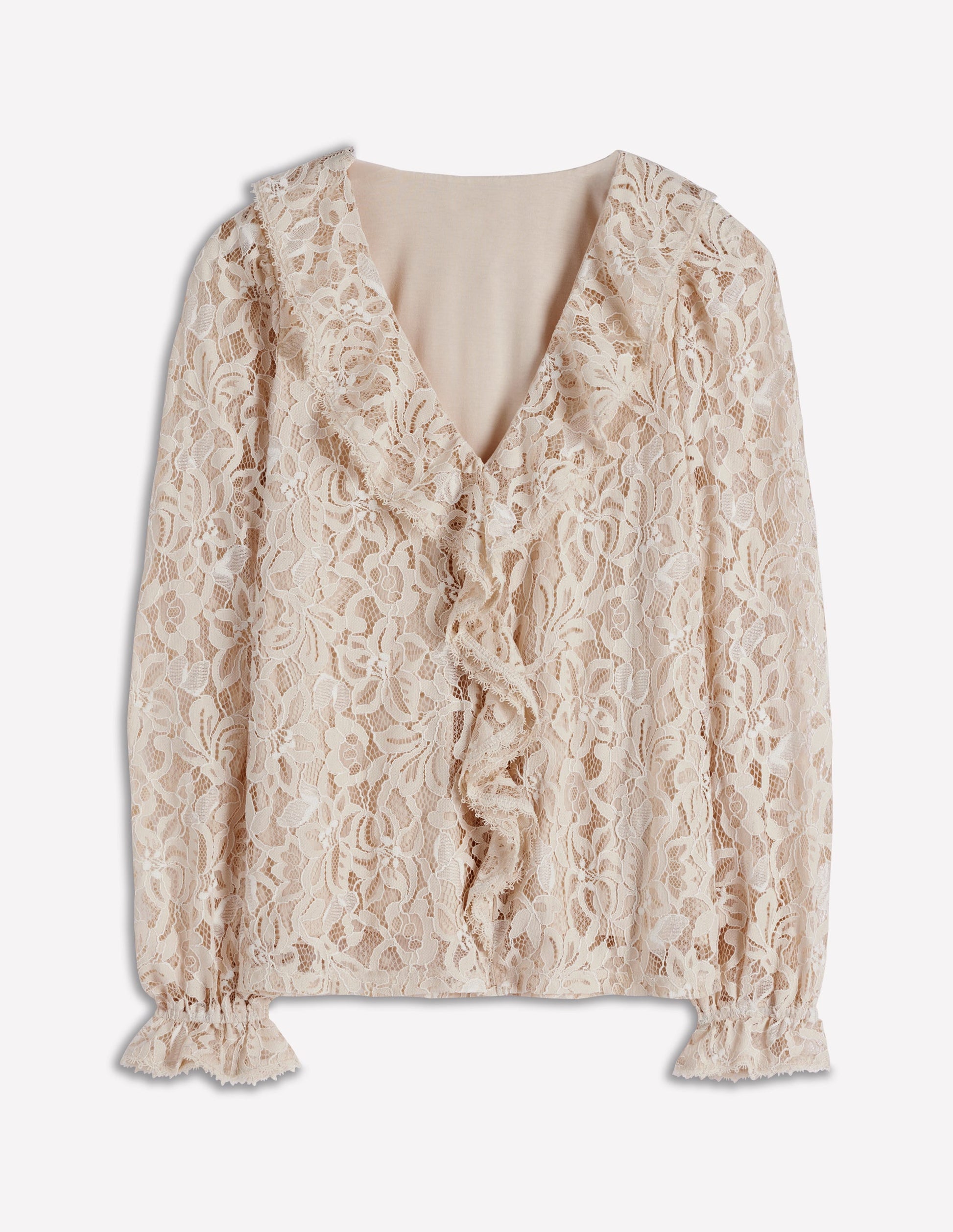Ruffle Detail Lace Blouse-Ivory-6