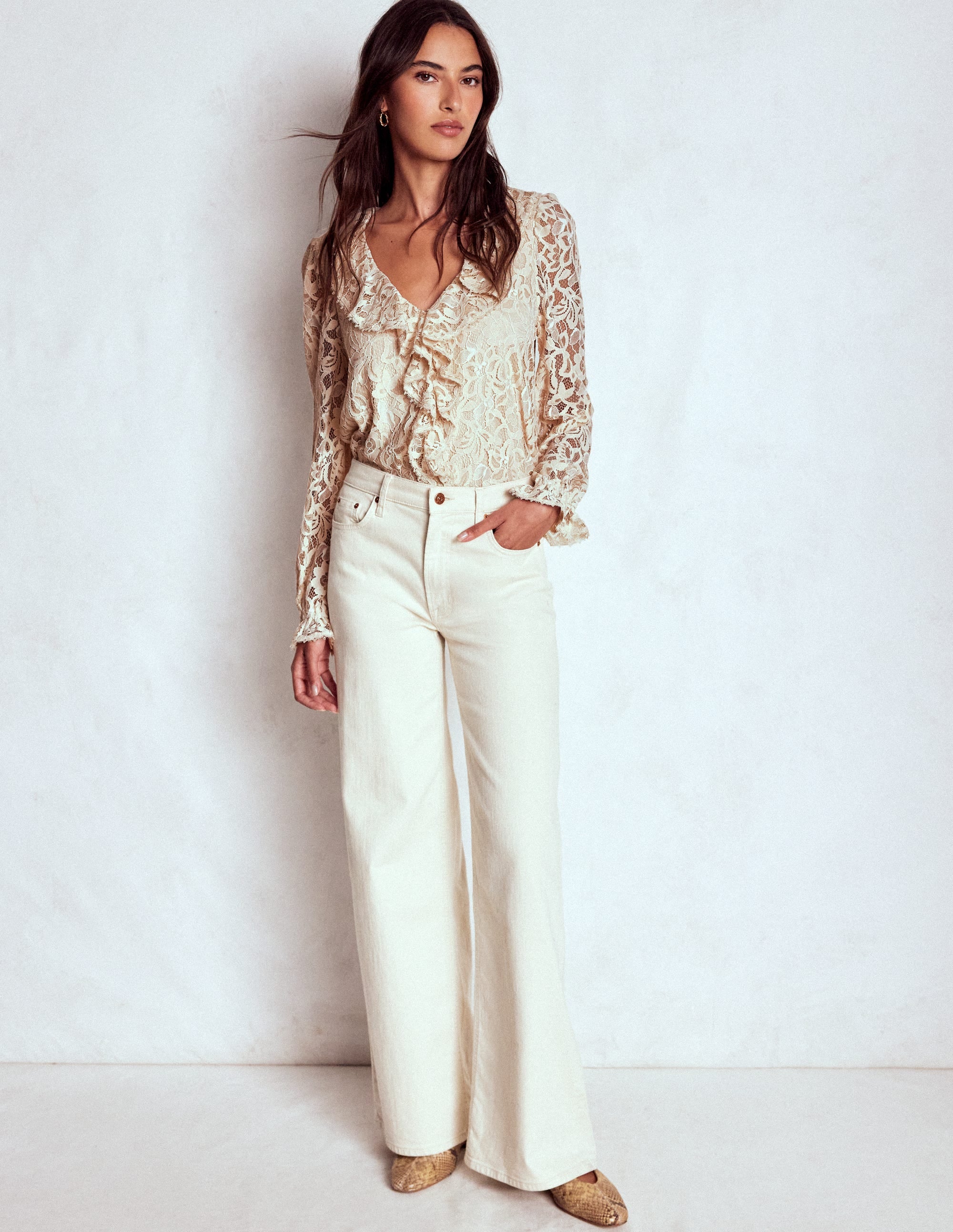 Ruffle Detail Lace Blouse-Ivory - Image 1