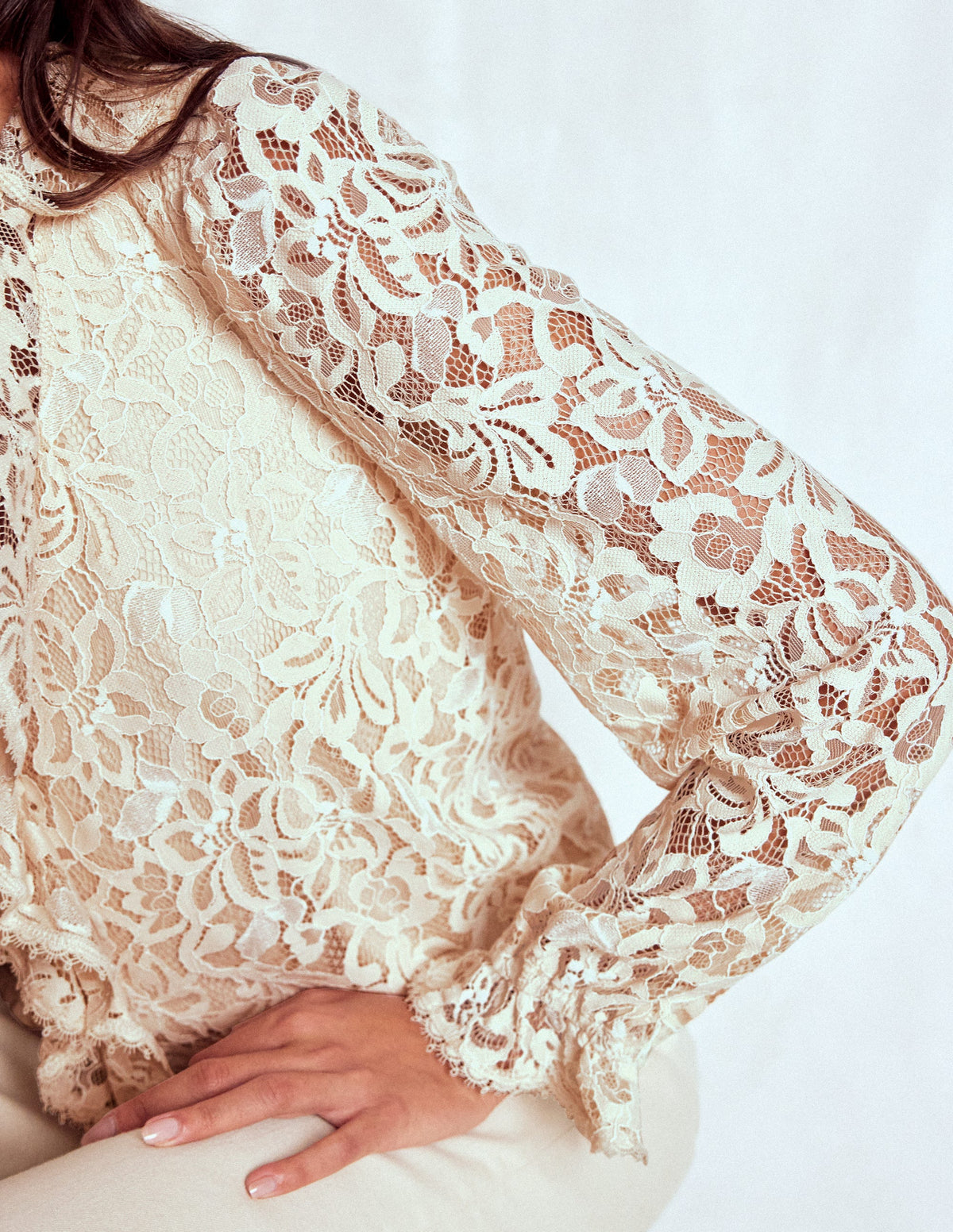Ruffle Detail Lace Blouse-Ivory - Image 2