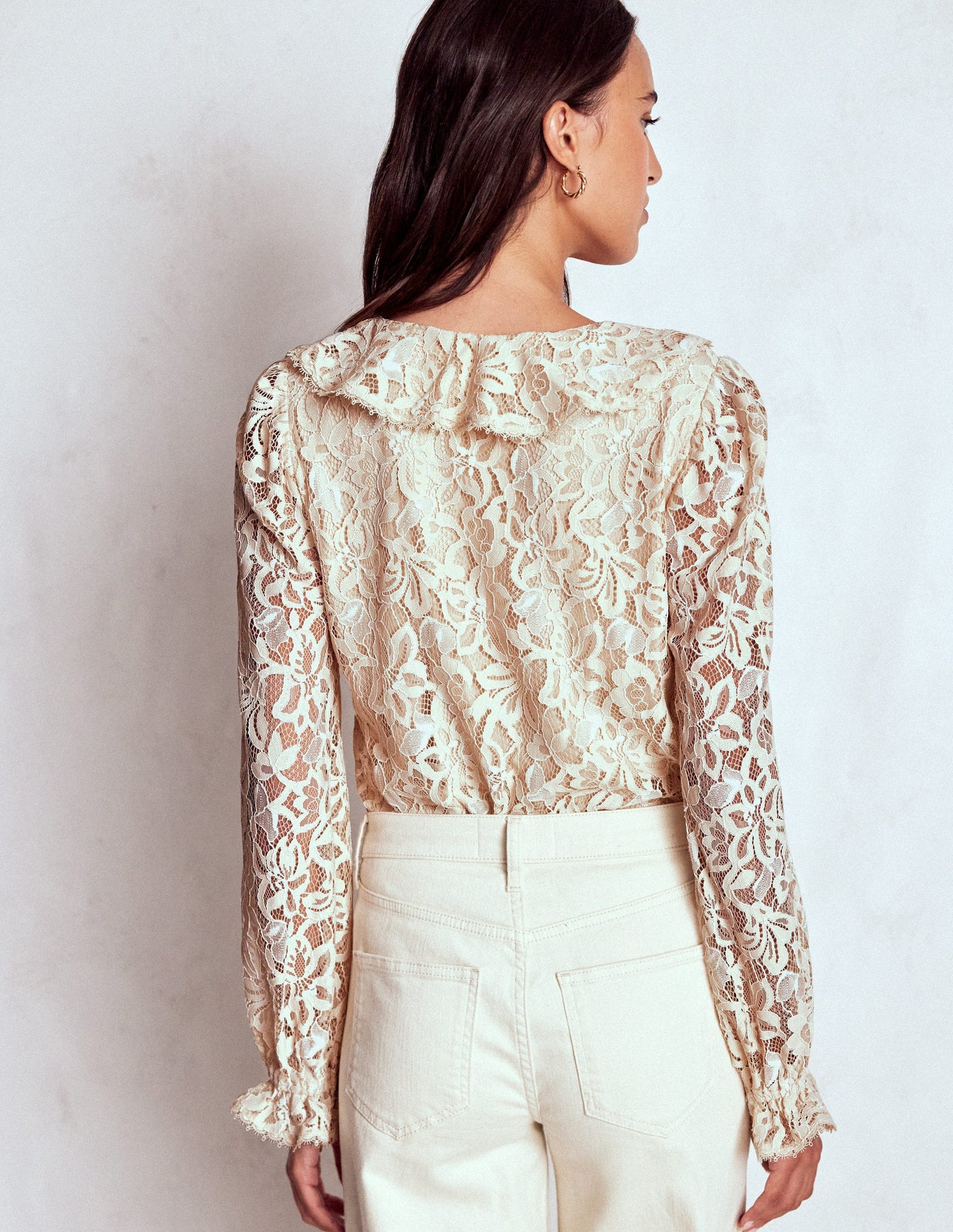 Ruffle Detail Lace Blouse-Ivory