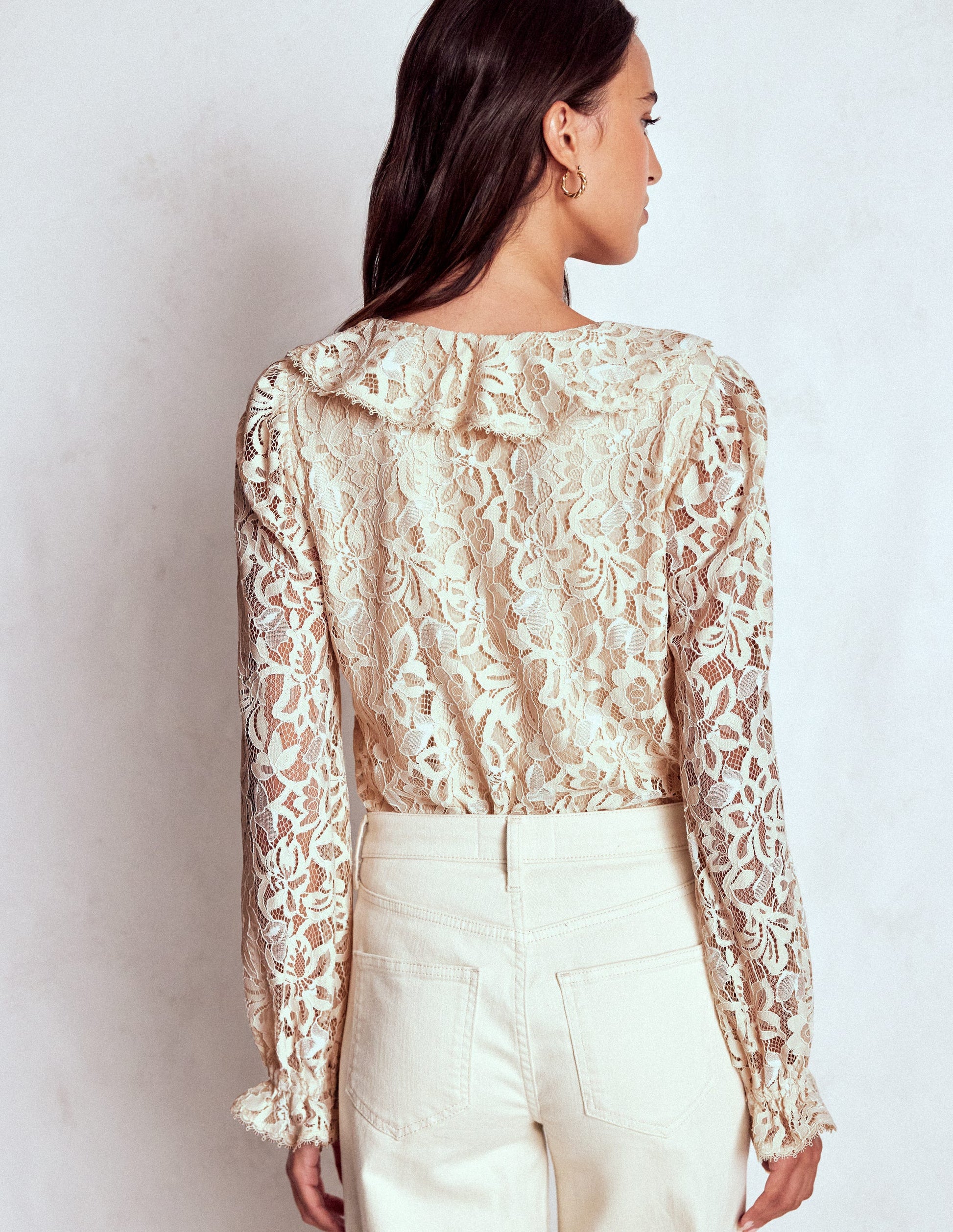 Ruffle Detail Lace Blouse-Ivory-3