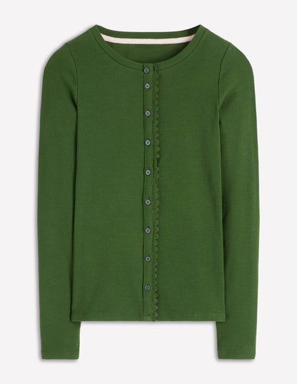 Evie Button Through Ribbed Top-Green Fir-5