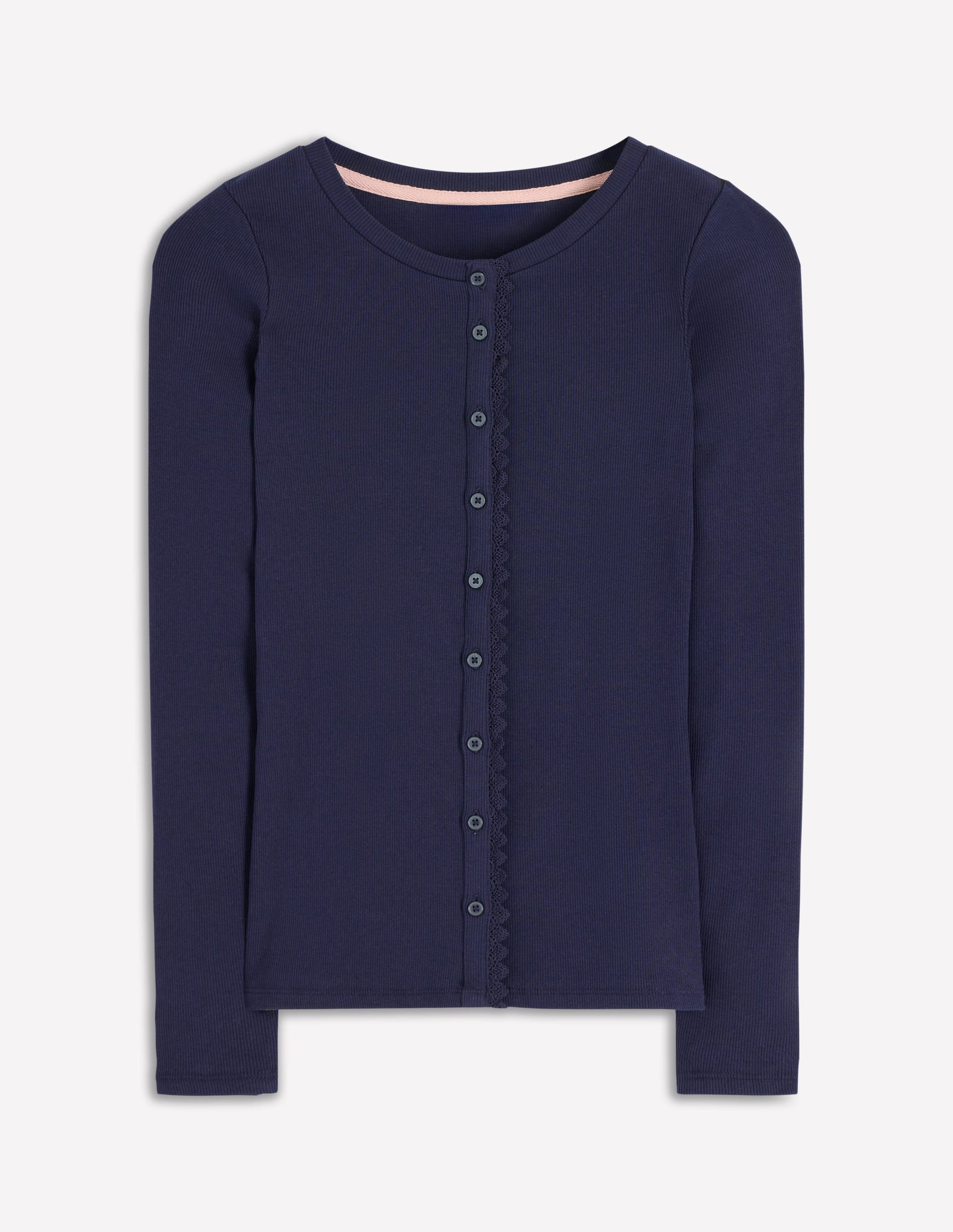 Evie Button Through Ribbed Top-Navy-5