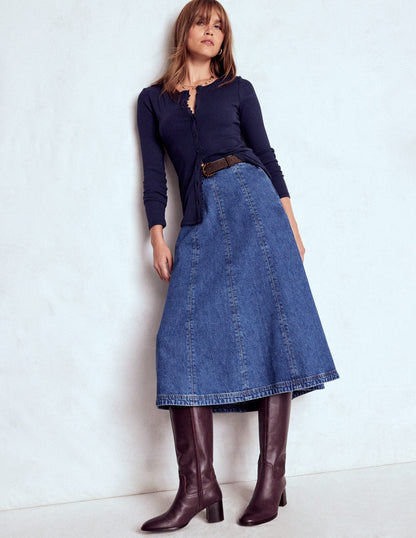 Evie Button Through Ribbed Top-Navy-4