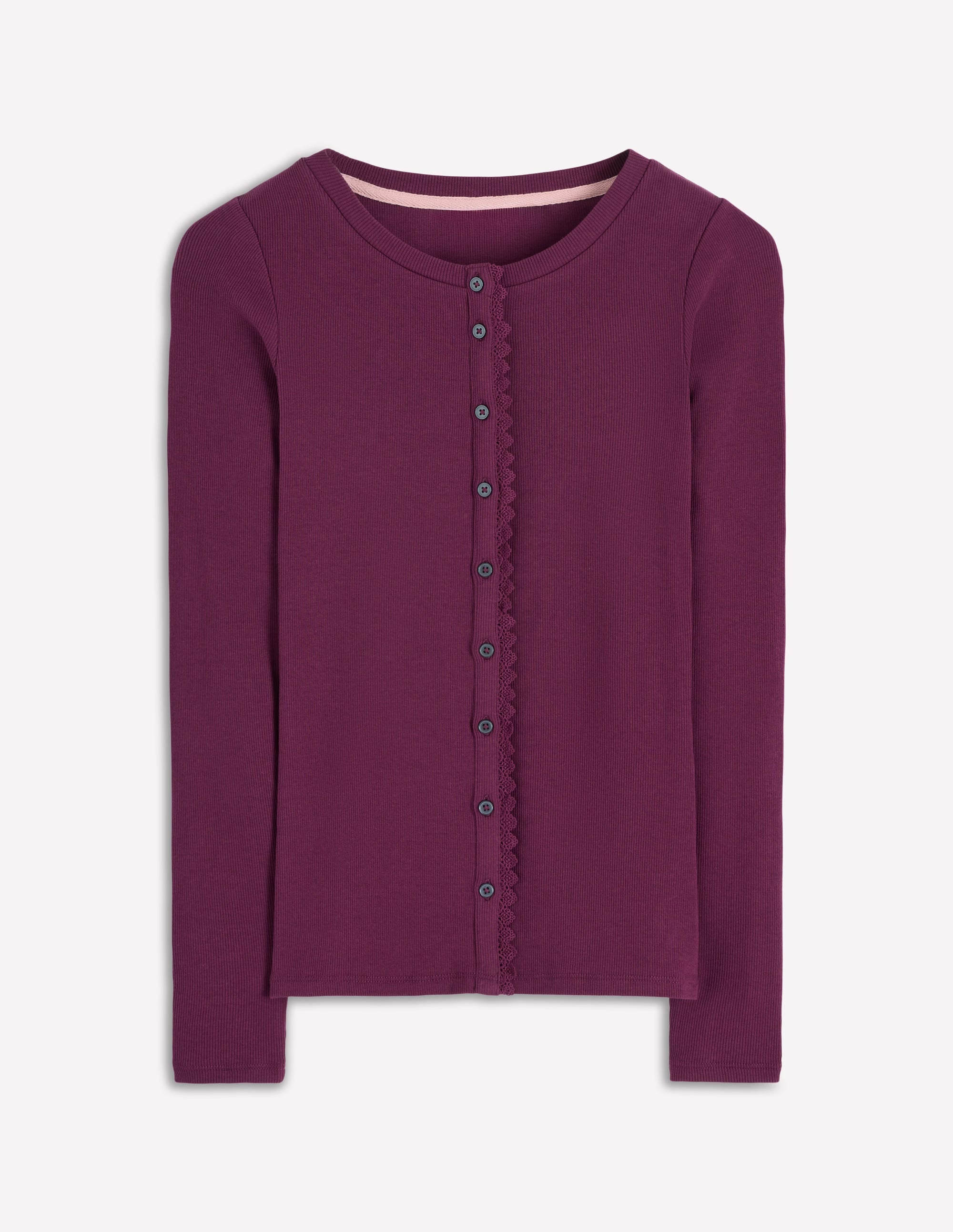 Evie Button Through Ribbed Top-Bordeaux - Image 5