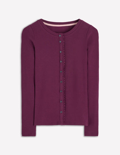 Evie Button Through Ribbed Top-Bordeaux-5