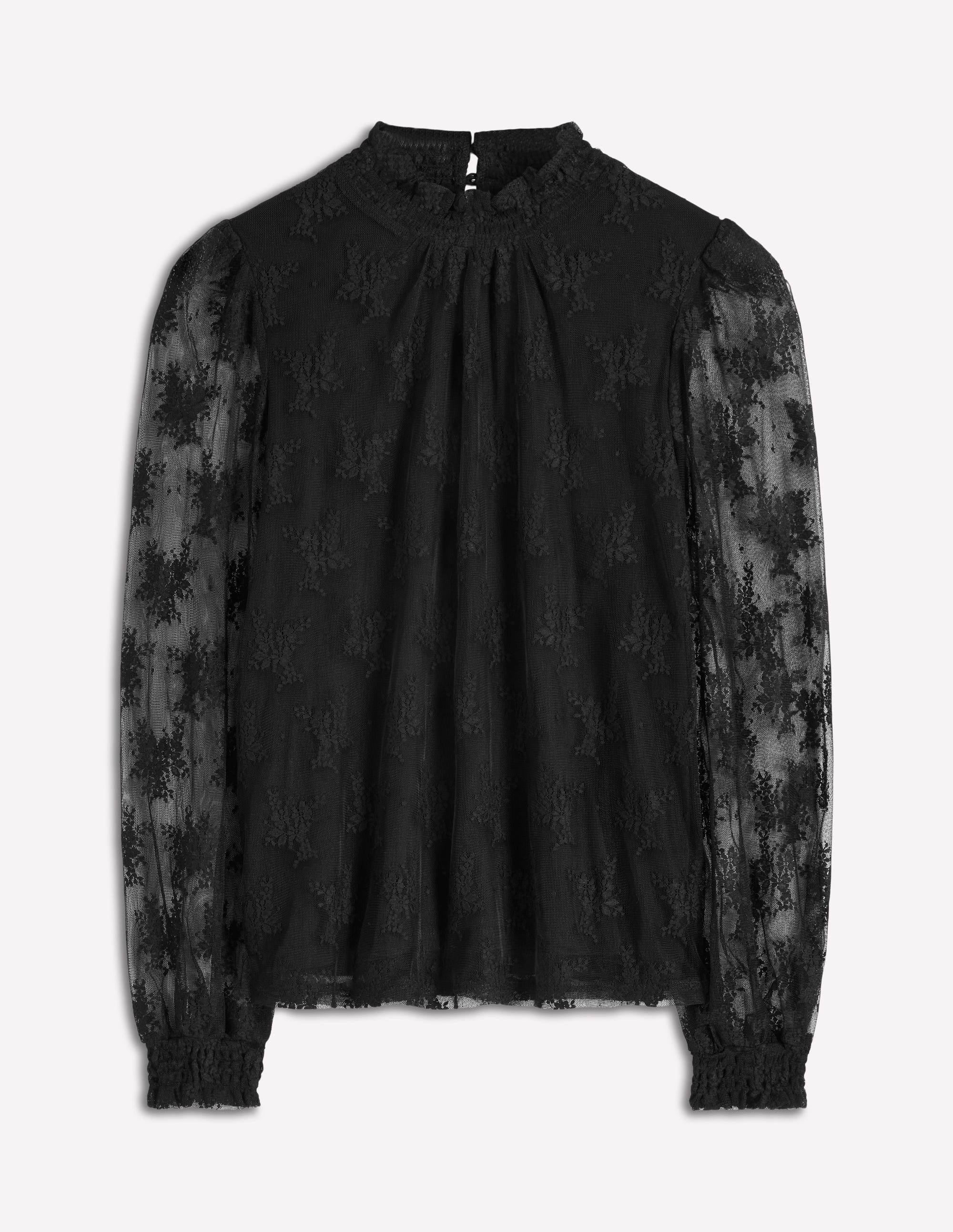 Smock Neck Tulle Top-Black | Boden USA