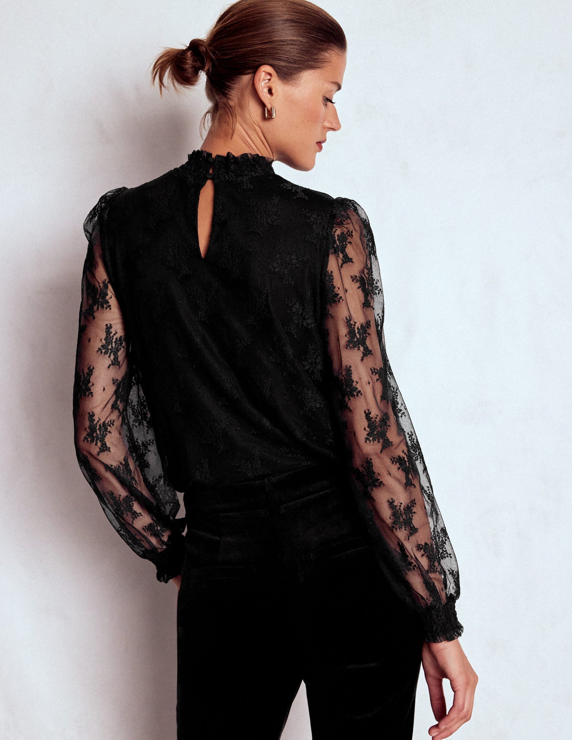 Smock Neck Tulle Top-Black-3