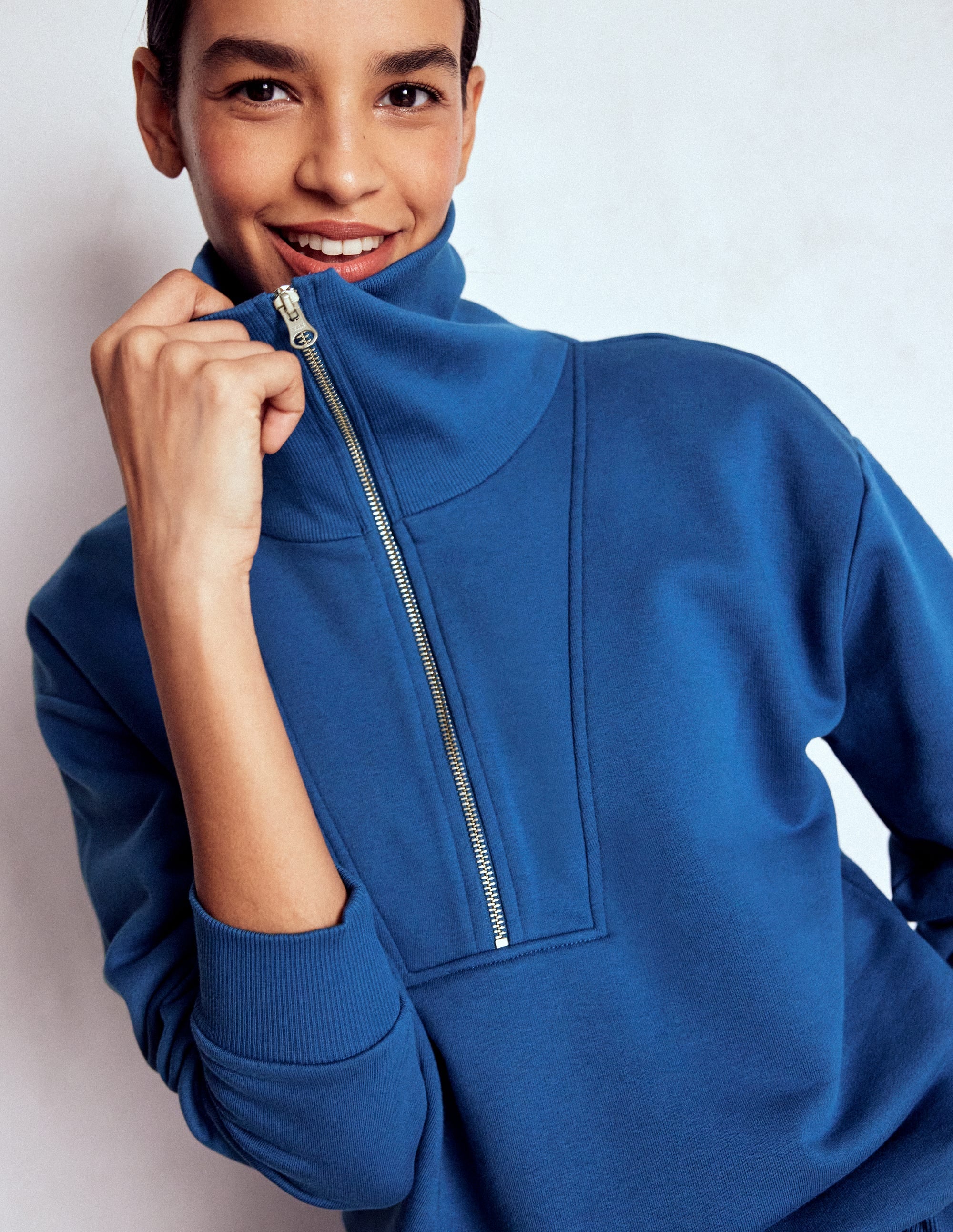 Panelled Half-zip Sweatshirt-Tourmaline Blue | Boden USA