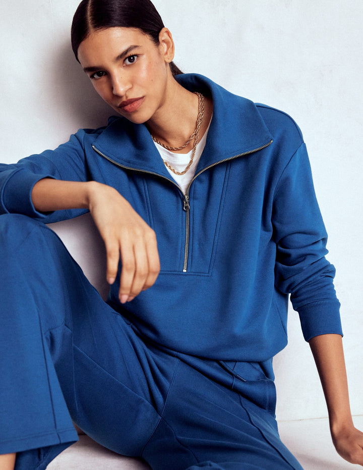 Panelled Half-zip Sweatshirt-Tourmaline Blue