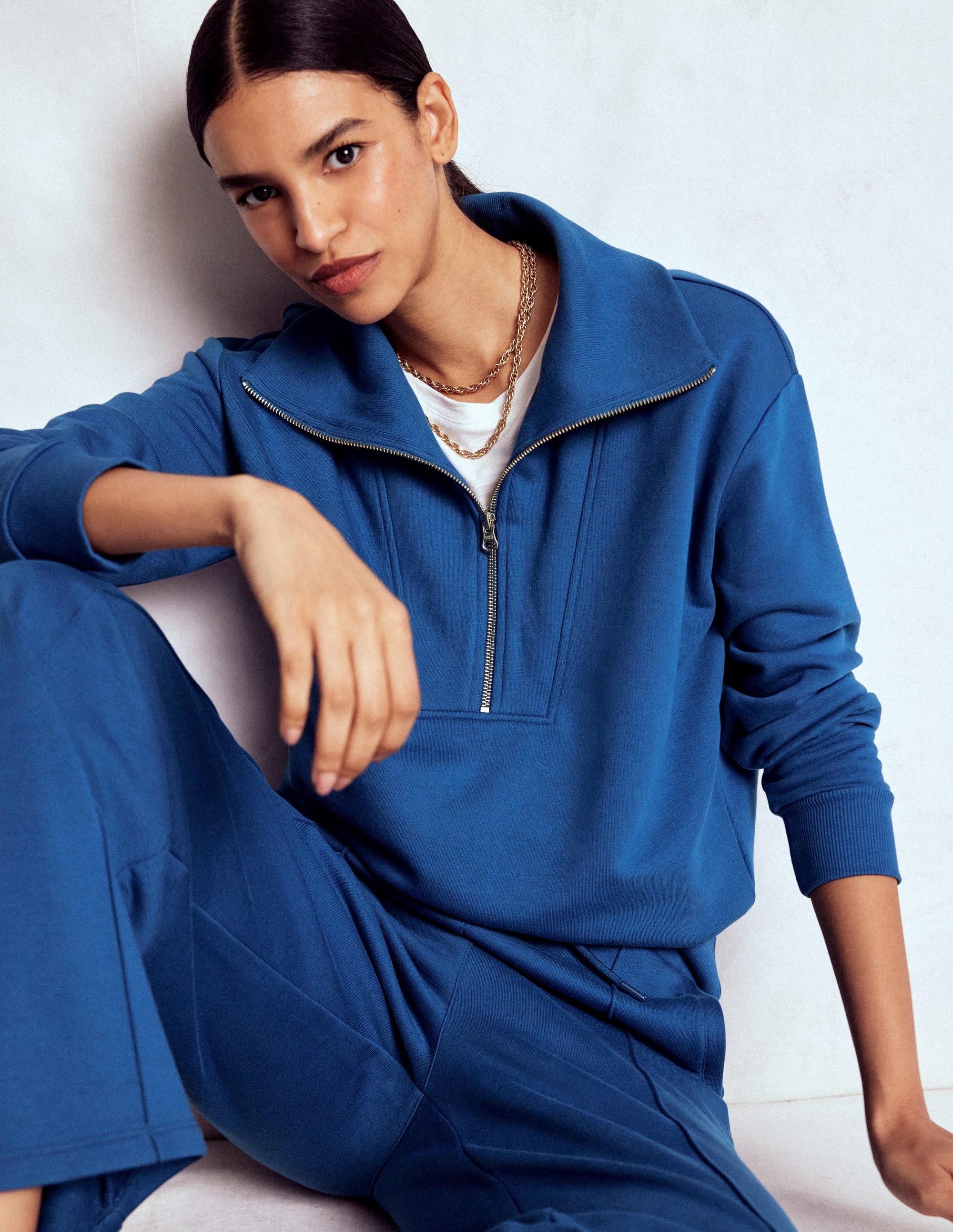 Panelled Half-zip Sweatshirt-Tourmaline Blue | Boden USA