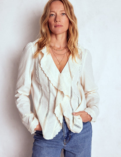 Ruffle Embroidered Blouse-Warm Ivory-4