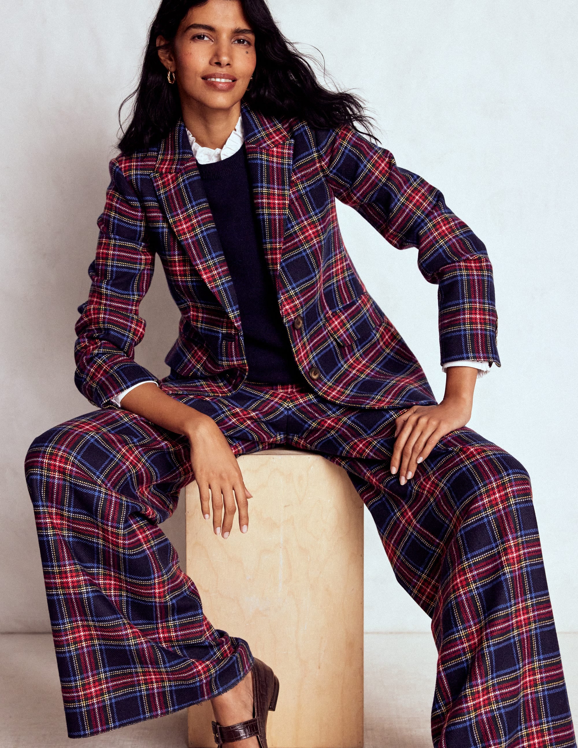 Stamford Wool-Blend Blazer-Navy, Green and Red Check - Image 1