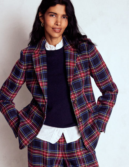 Stamford Wool-Blend Blazer-Navy, Green and Red Check-4