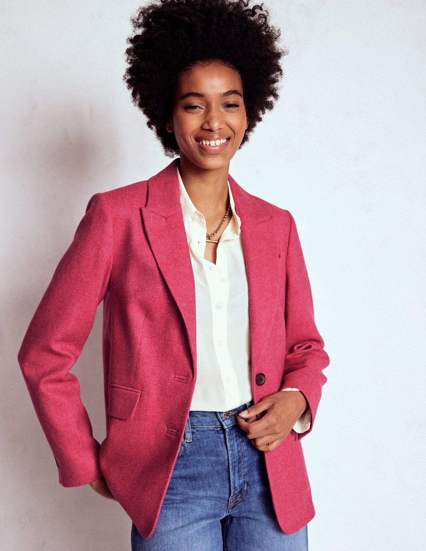Stamford Wool-Blend Blazer-Red and Pink Wide Herringbone