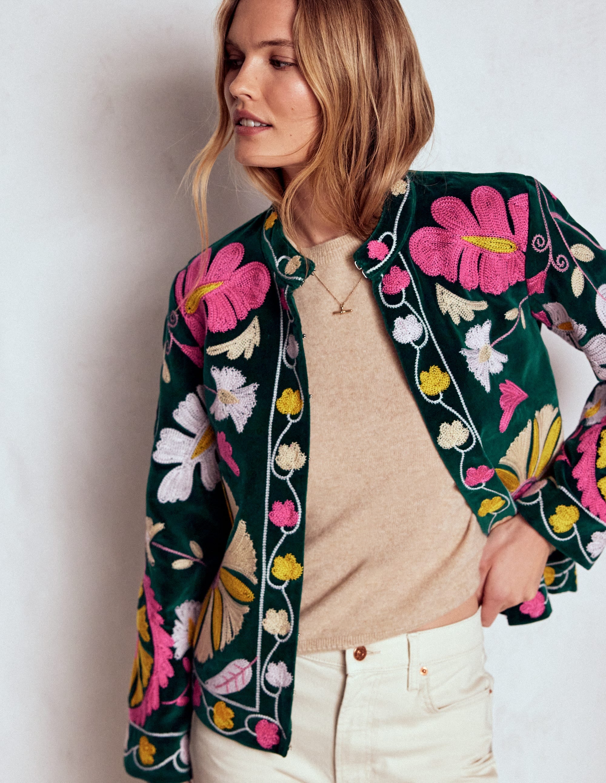 Embroidered Souvenir Jacket-Emerald Night Embroidery | Boden USA