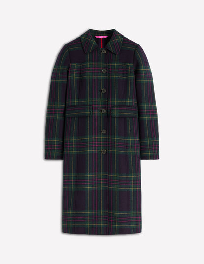 St Albans Fitted Coat-Navy & Green Tonal Check-6