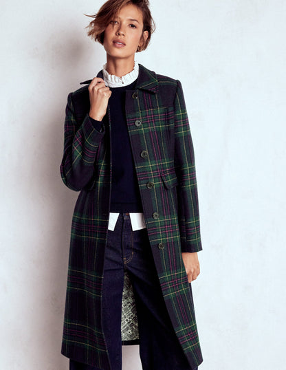 St Albans Fitted Coat-Navy & Green Tonal Check-1