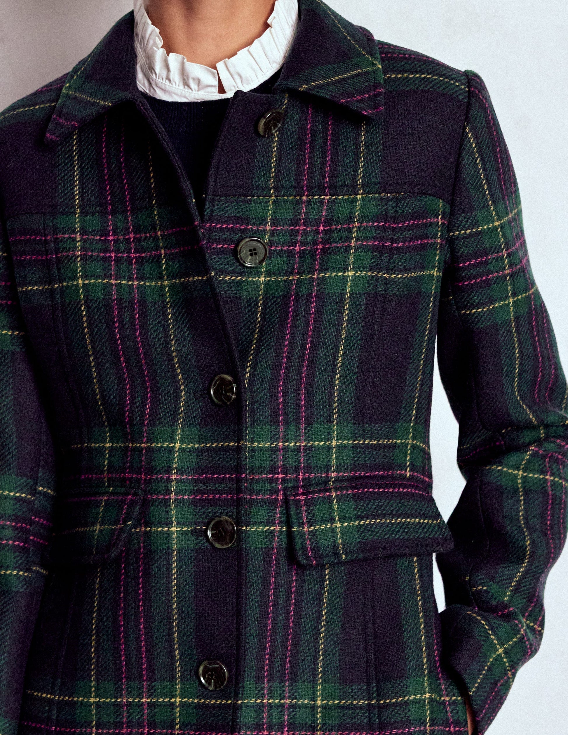 St Albans Fitted Coat-Navy & Green Tonal Check-2
