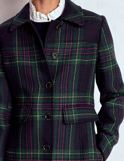 St Albans Fitted Coat-Navy & Green Tonal Check-2