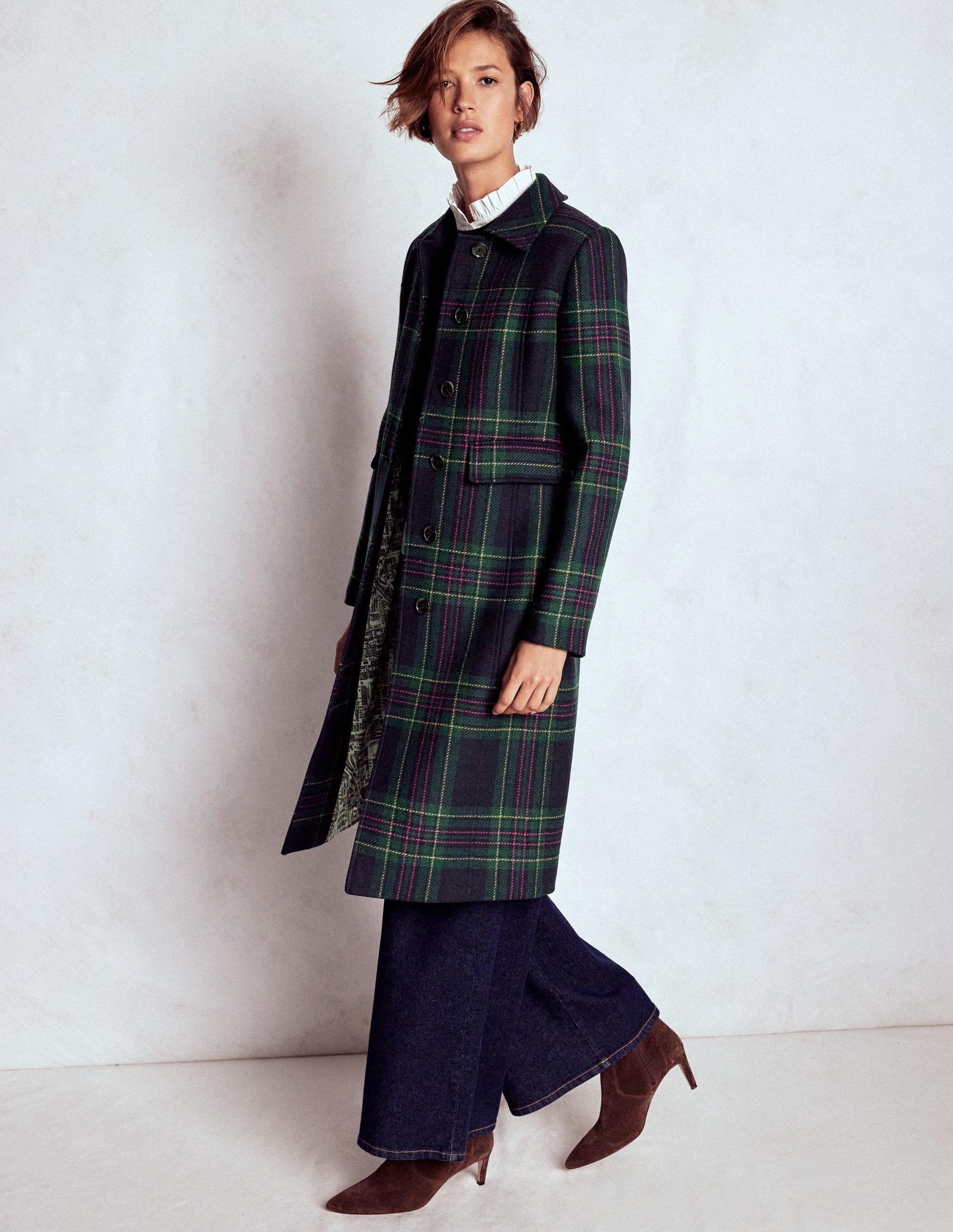 St Albans Fitted Coat-Navy & Green Tonal Check - Image 4