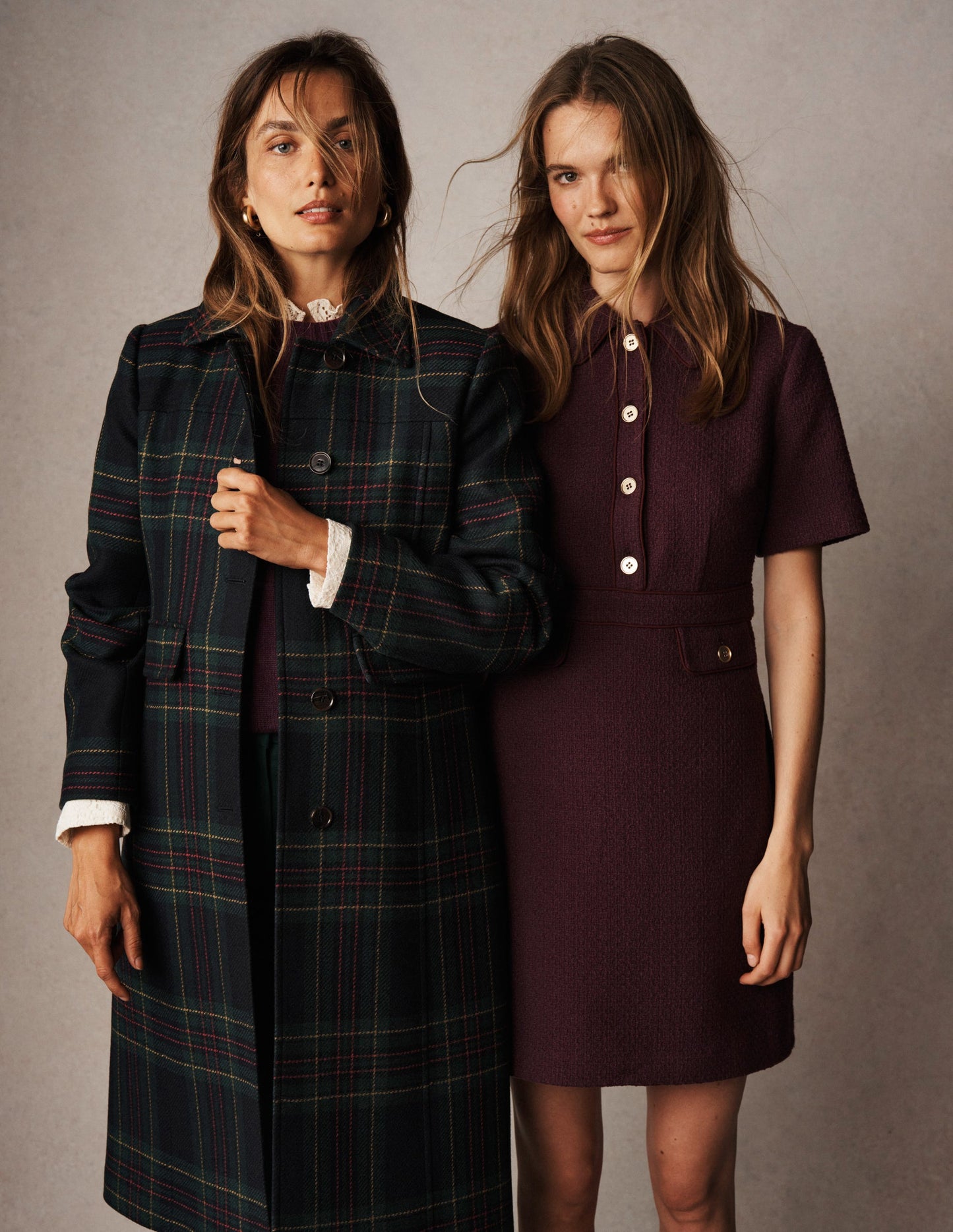 St Albans Fitted Coat-Navy & Green Tonal Check