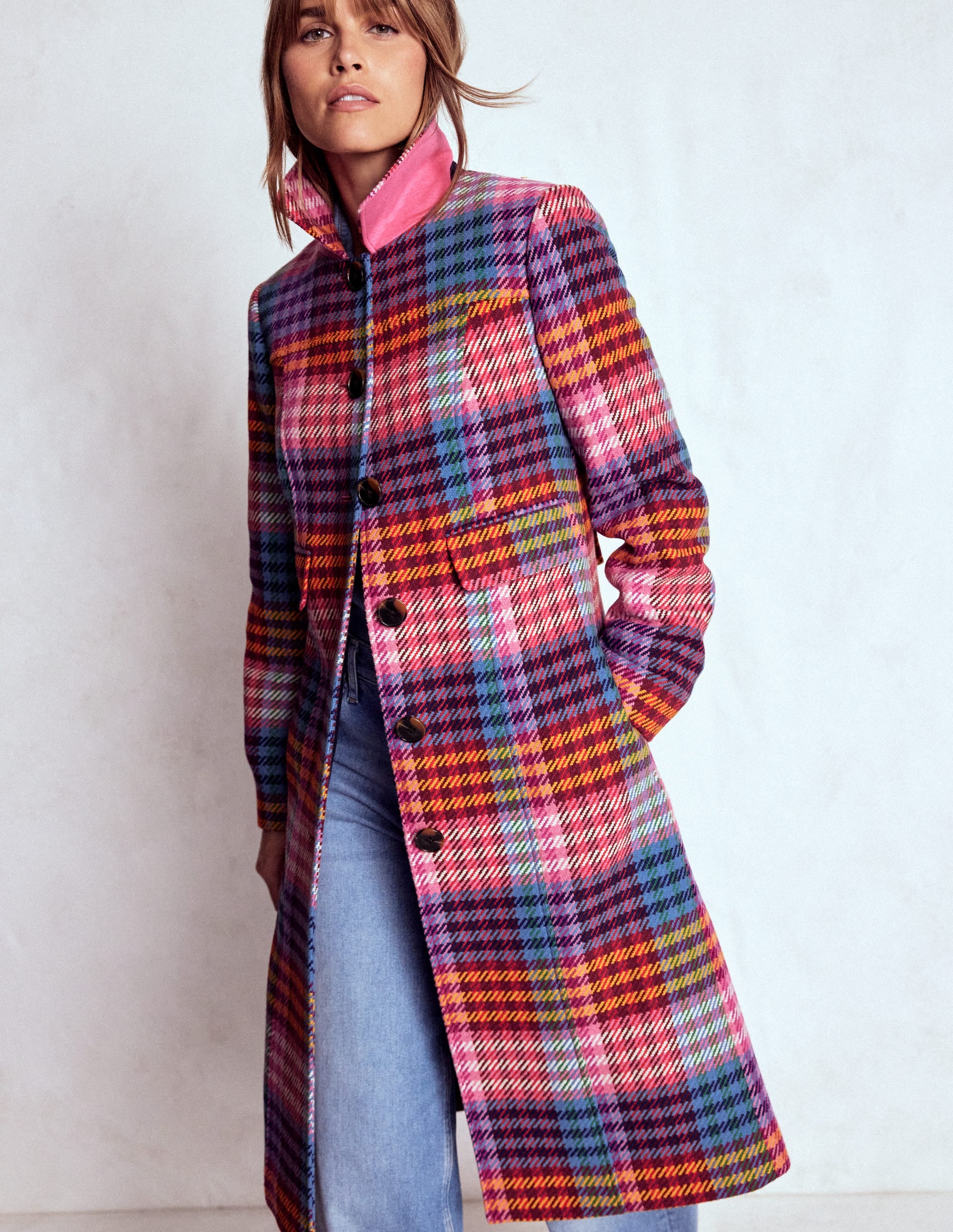 St Albans Fitted Coat-Rainbow Blanket Multigingham | Boden USA