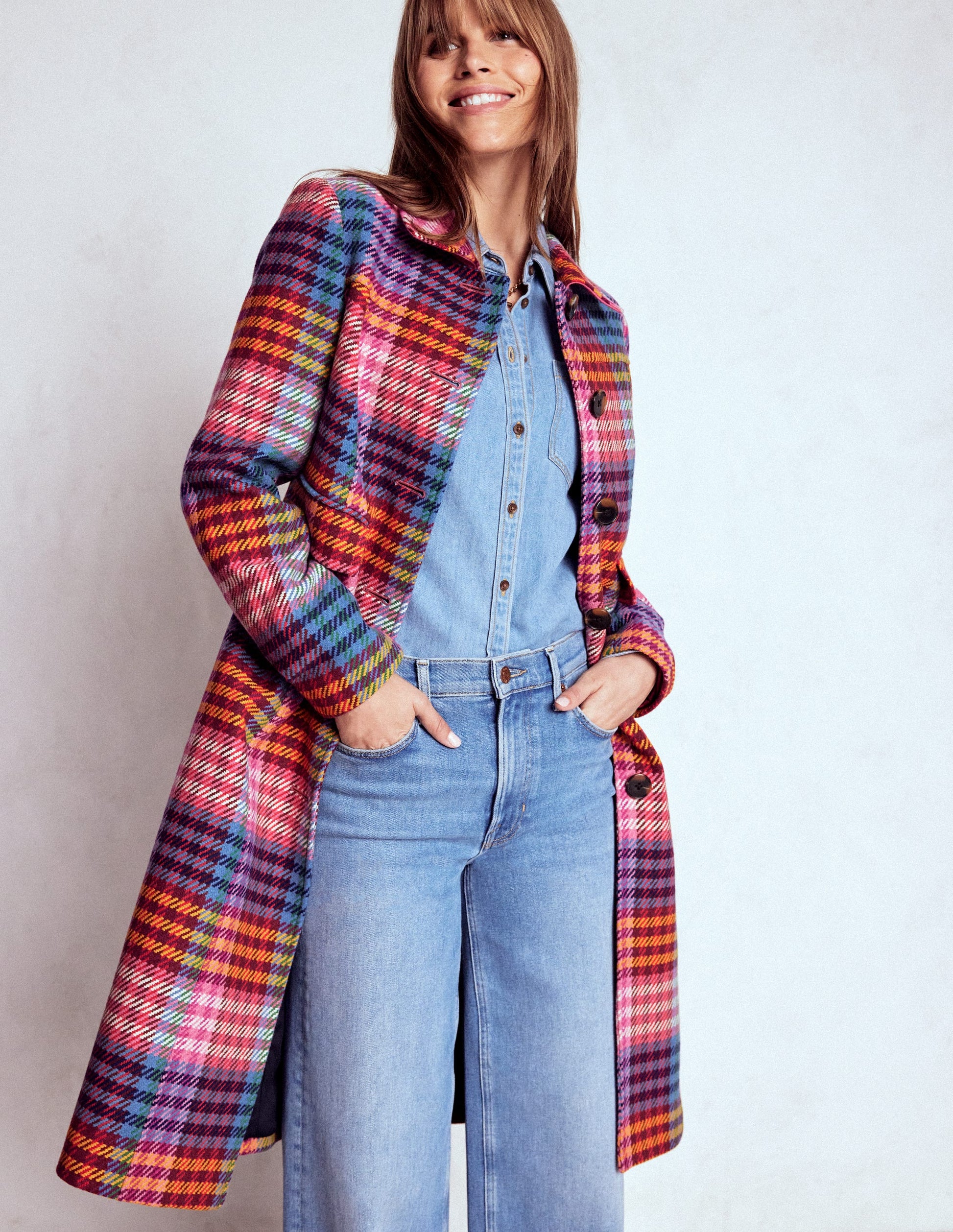 St Albans Fitted Coat-Rainbow Blanket Multigingham-5