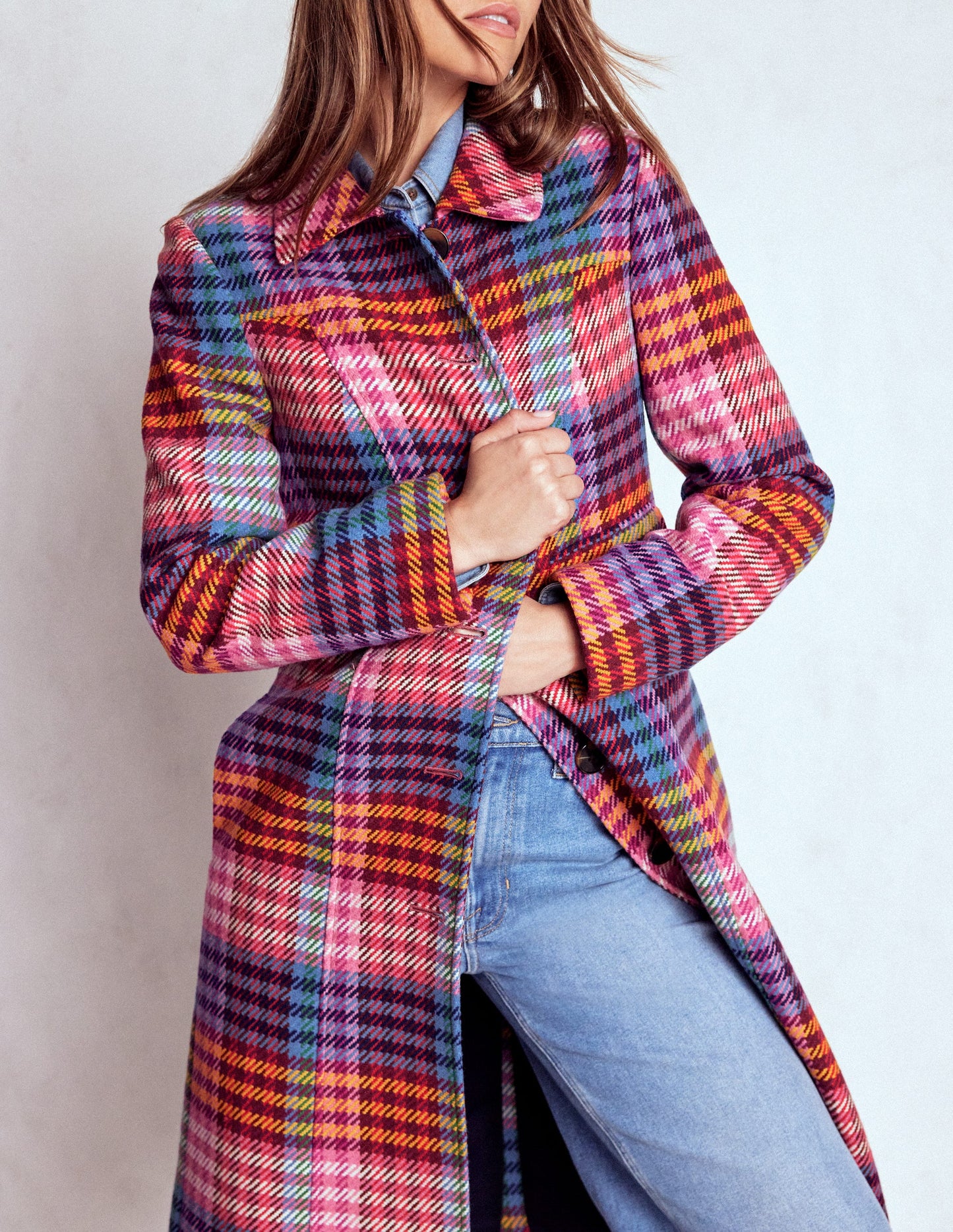 St Albans Fitted Coat-Rainbow Blanket Multigingham