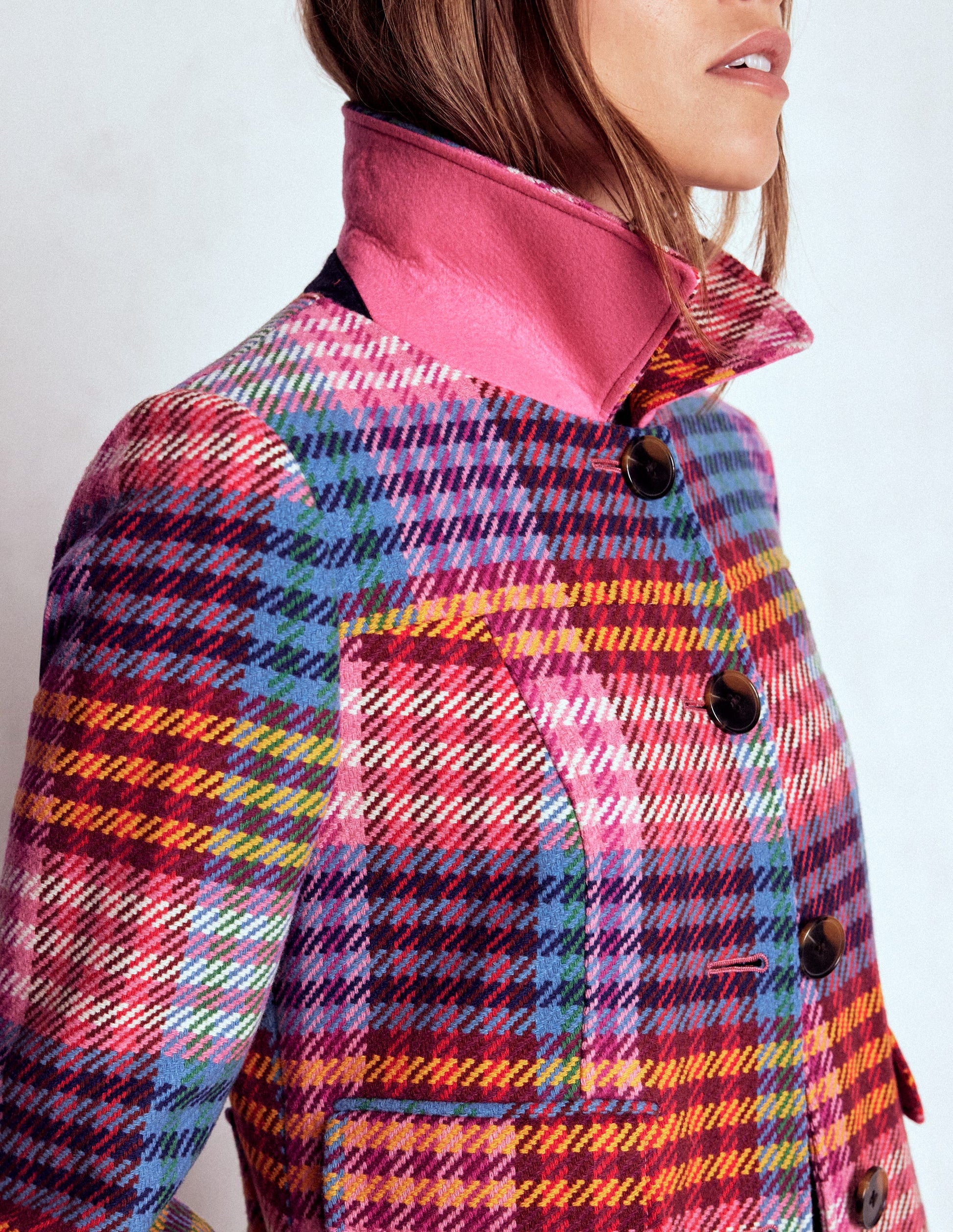 St Albans Fitted Coat-Rainbow Blanket Multigingham-7