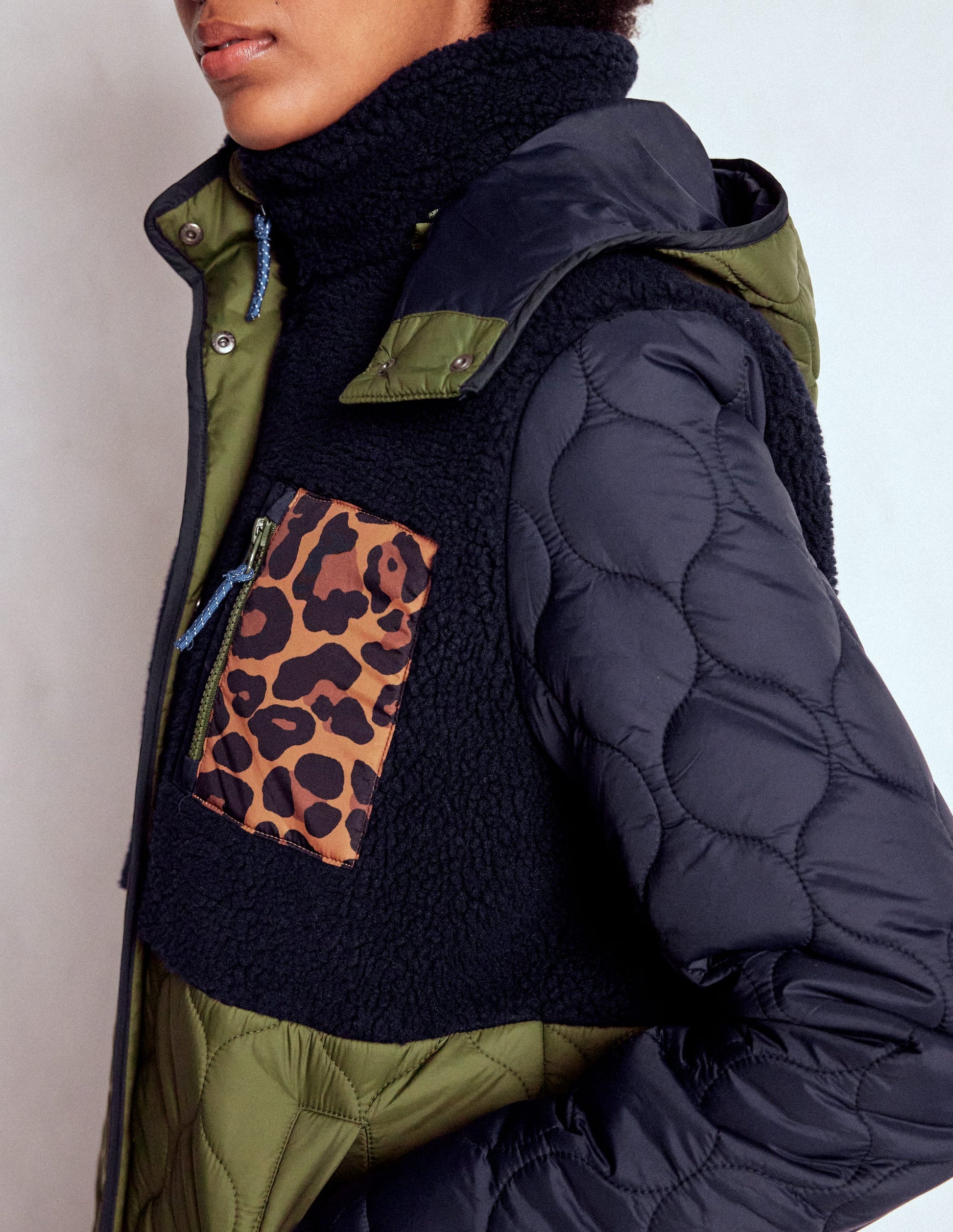 Borg Mix Coat-Navy & Khaki Mix-2