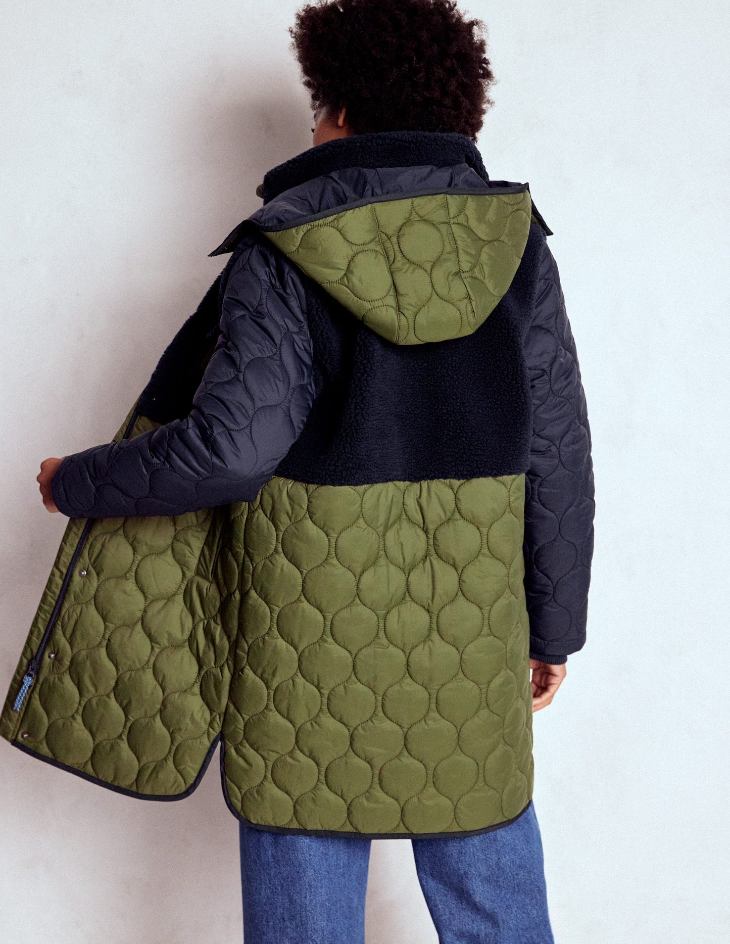 Borg Mix Coat-Navy & Khaki Mix