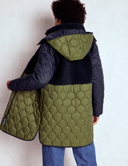 Borg Mix Coat-Navy & Khaki Mix-3