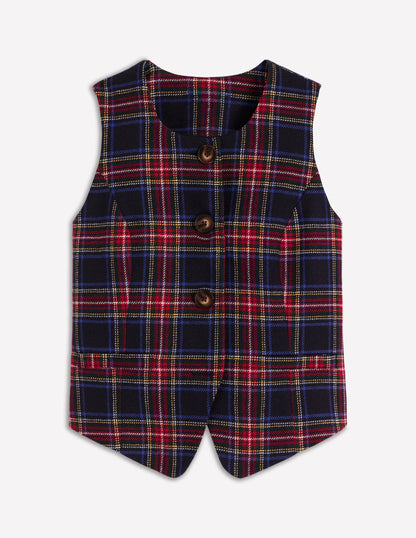 Tailored Check Waistcoat-Navy, Green and Red Check-6