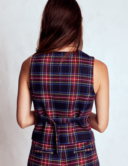 Tailored Check Waistcoat-Navy, Green and Red Check-3