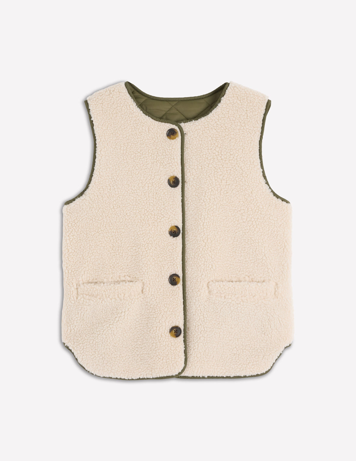 Clerkenwell Reversible Gilet-Woodland Green, Natural Borg - Image 6