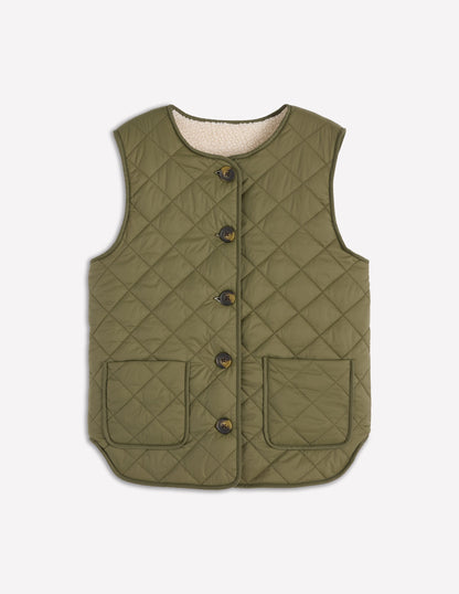 Clerkenwell Reversible Gilet-Woodland Green, Natural Borg-5