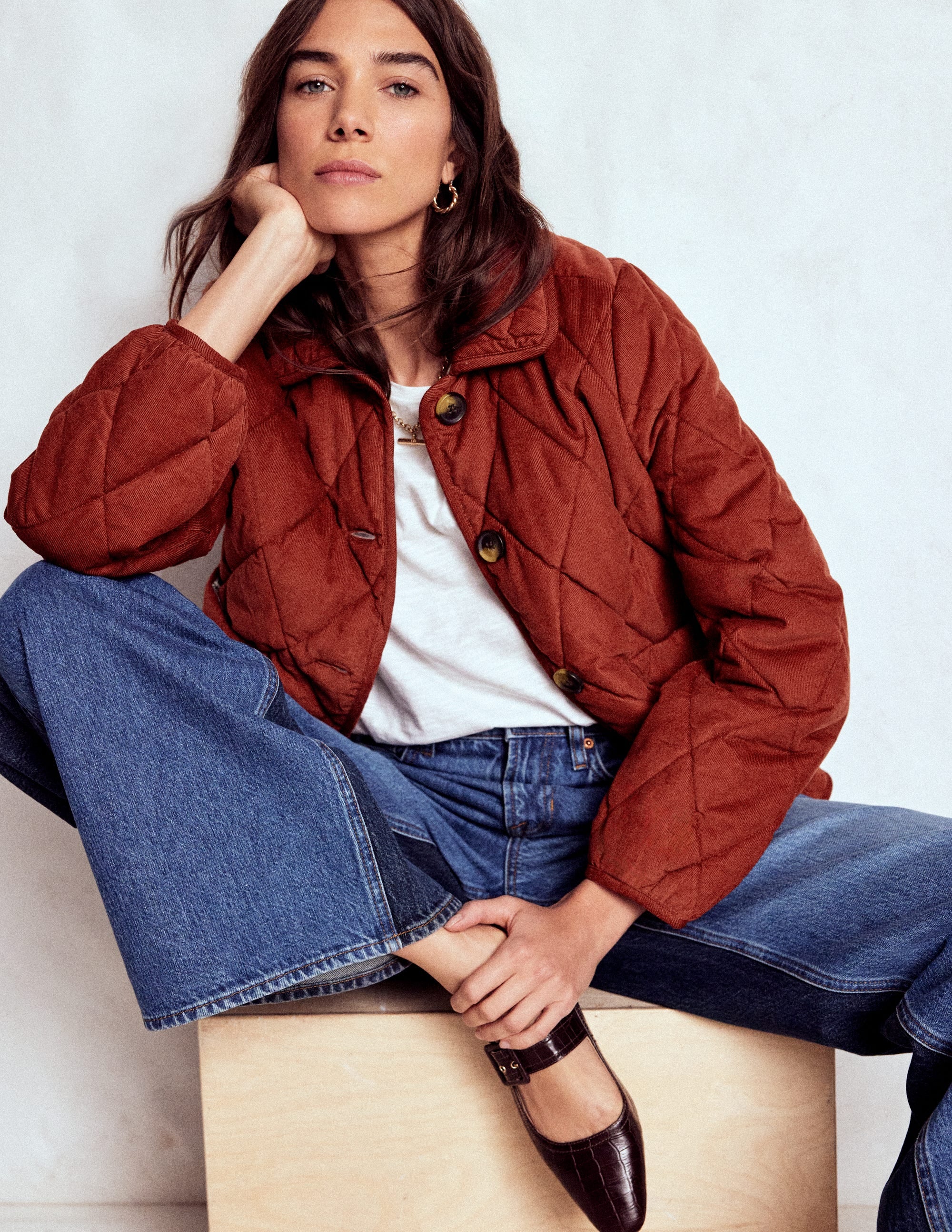 Fitzrovia Quilted Cord Jacket-Fire Brick Red - Image 1