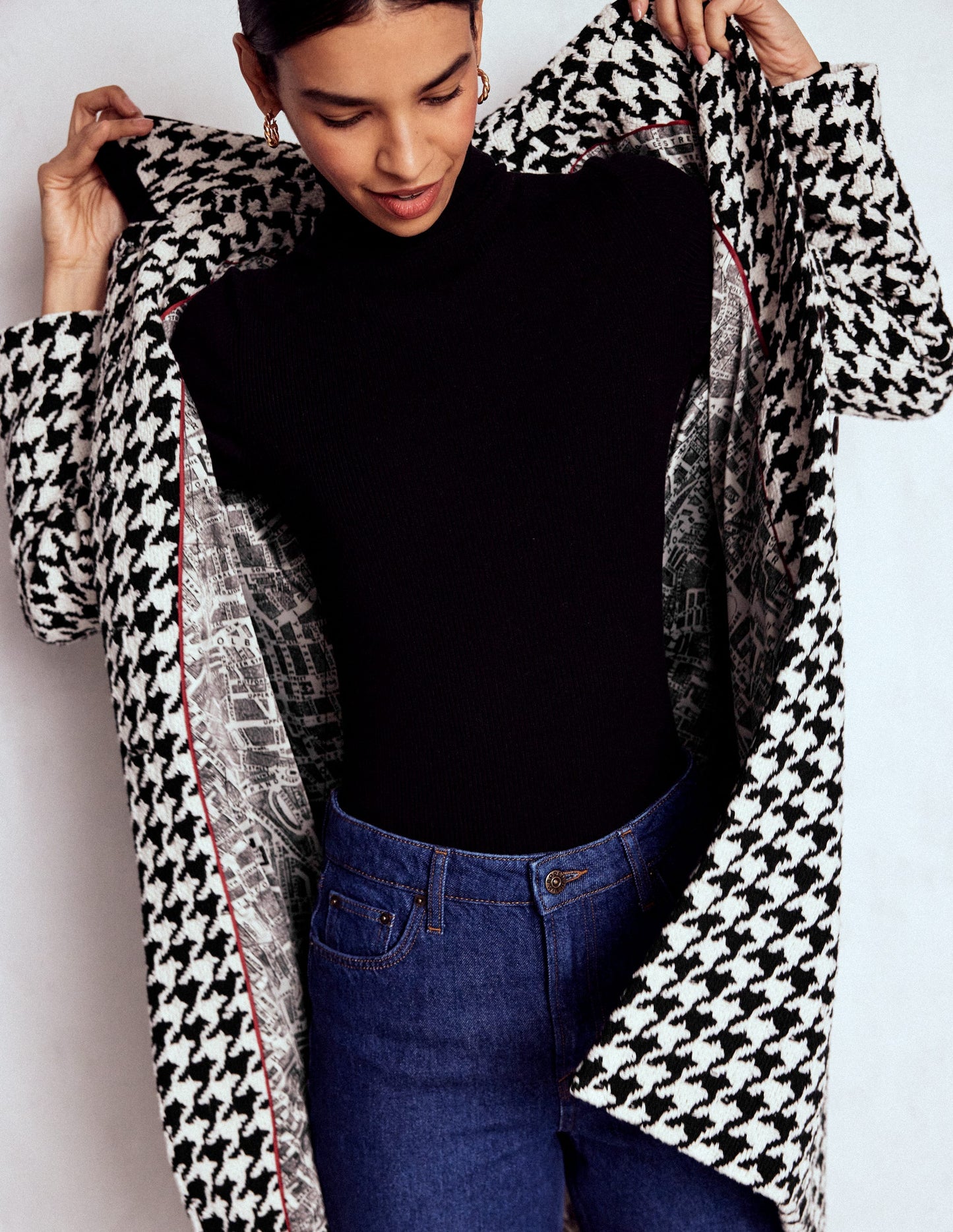 Edinburgh Swing Coat-Black Dogstooth