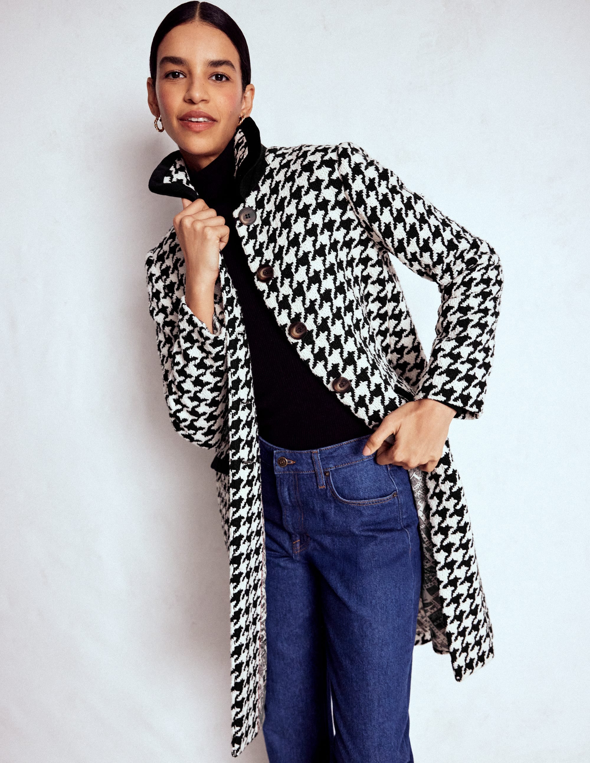 Edinburgh Swing Coat-Black Dogstooth | Boden USA