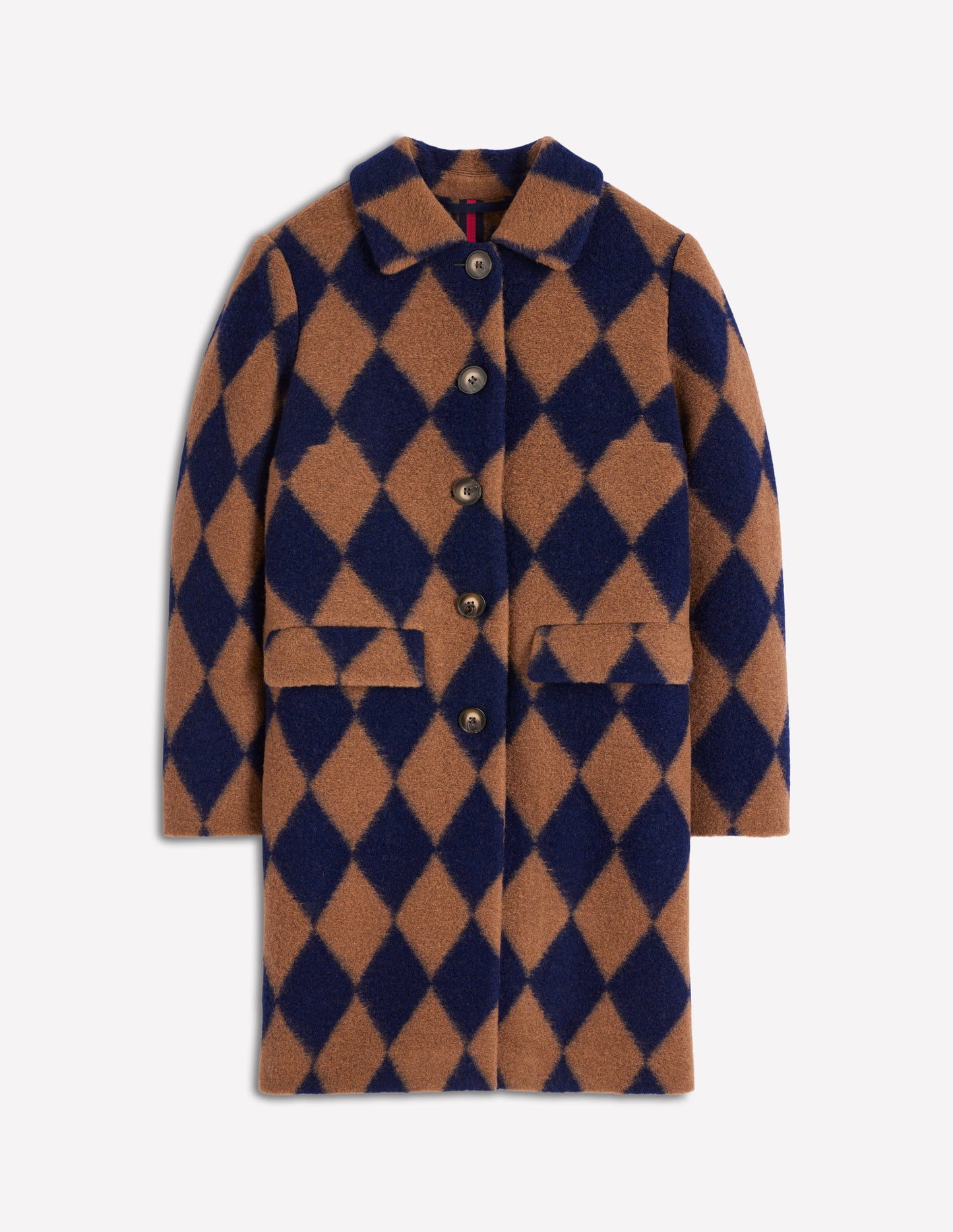 Edinburgh Swing Coat-Camel and Navy Argyle
